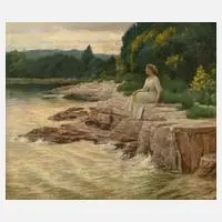 Julius Bosse, Dame am Meer, Öl auf Leinwand