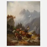 Moritz Müller, Aufgeschreckte Gämse, Öl auf Holztafel
