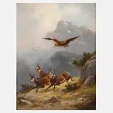 Moritz Müller, Gämse auf der Flucht, Öl auf Holztafel