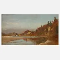 Max Schwab, An der Isar, 1884, Öl auf Leinwand und Karton