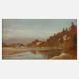 Max Schwab, An der Isar, 1884, Öl auf Leinwand und Karton