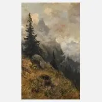 Adolf Achleitner, Morgen im Gebirge, Öl auf Leinwand