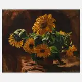 Prof. Eduard Bischof, Sonnenblumenstillleben, 1921, Öl auf Karton und Hartfaserplatte