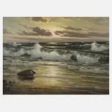Walter Dettmann, Abends am Strand, Öl auf Leinwand