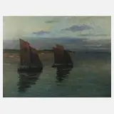 Ernst Gerhard, Abend am Meer, Öl auf Leinwand und Keilrahmen