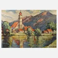 Hermann Gleissner, "Kirche in Oberammergau", Öl auf Leinwand