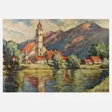 Hermann Gleissner, "Kirche in Oberammergau", Öl auf Leinwand