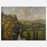 Hans Greinke, Saaletal mit Rudelsburg und Saaleck, Öl auf Leinwand