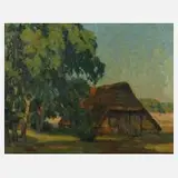 Hermann Hellbusch, Alte Kate im Tecklenburger Land, Öl auf Hartfaserplatte