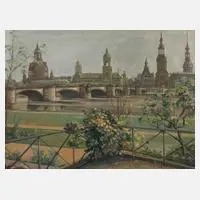 Anton Hickel, Blick auf Dresden, Öl auf Sperrholzplatte