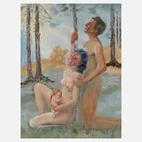 Alfred Müller-Holstein, Junge Familie im Wald, Öl auf Leinwand