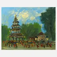 F. Nömder, Am chinesischen Turm, Acryl auf Leinwand und Keilrahmen