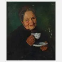Paul Schroer, Kaffeetrinkerin, Öl auf Leinwand