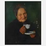 Paul Schroer, Kaffeetrinkerin, Öl auf Leinwand