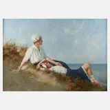 Hermann Seeger, Ruhe am Strand, Öl auf Leinwand