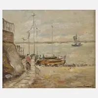 Philipp Seitz, "An der Elbe bei Övelgönne", Öl auf Karton