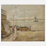 Philipp Seitz, "An der Elbe bei Övelgönne", Öl auf Karton