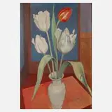 Otto Tillkes, "Weiße Tulpen", Tempera auf Pappe