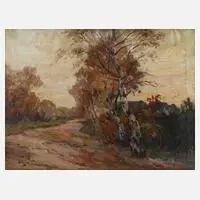 Willy Herrmann, Birken am Weg, Öl auf Leinwand und Keilrahmen