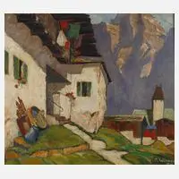 Reinhold Werner, Dorf im Gebirge, 1938, Öl auf Platte