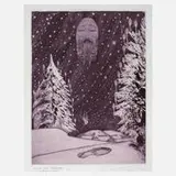Ernst Fuchs, Weihnachtliches, Radierung in Violett