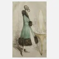 Otto Goetze, Dame am Spiegel, Farbradierung
