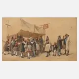Heinrich Hasselhorst, Marktszene, Aquarell und Deckfarben