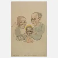 Prof. Kurt Günther, Die Familie, Bleistift und Aquarell