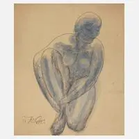 Prof. Kurt Günther, kauernder Frauenakt, Aquarell auf Papier