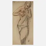 Robert Philippi, "Stehender Akt", Kohle und Rötelkreide auf Papier