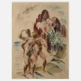 Prof. Josef Plenk, Badende am Meer, Aquarell