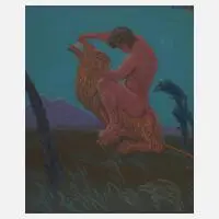 Walther Gasch, Thor im Kampf mit dem Fenriswolf, 1908, Gouache auf Karton