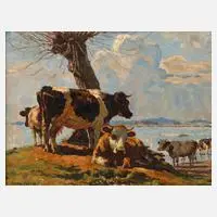 Georg Hänel, "Kühe am Chiemsee", Öl auf Pappe