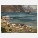 Albert Kunze, Fjord in Norwegen, 1912, Gouache auf Karton