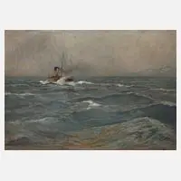 Albert Kunze, "Dampfer vor der norwegischen Küste", 1923, Öl auf Pappe