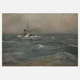 Albert Kunze, "Dampfer vor der norwegischen Küste", 1923, Öl auf Pappe