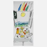 Prof. Wolfgang Mattheuer, "Frühstück am Fenster", Bleistift und Aquarell