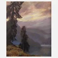 Hans Münnich, "Abend am Walchensee", 1954, Öl auf Leinwand
