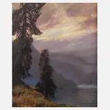 Hans Münnich, "Abend am Walchensee", 1954, Öl auf Leinwand
