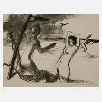 Prof. Hans Theo Richter, "Vier Figuren am Strand", Lithographie