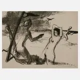 Prof. Hans Theo Richter, "Vier Figuren am Strand", Lithographie