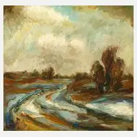 Gerhard Schöpplein, Novemberlandschaft, Öl auf Hartfaserplatte