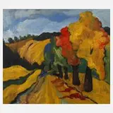 Gerhard Schöpplein, Herbstlandschaft, Öl auf Spanplatte