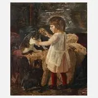 Hermine Biedermann-Arendts, Die Katzenwäsche, Öl auf Holz