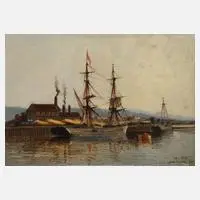 Eugène Deshayes, Hafen in Dieppe, Öl auf Leinwand