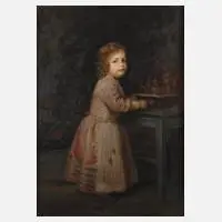M. Lindner, Das Mädchen an der Spieldose, Öl auf Leinwand