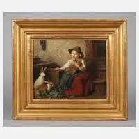 Felix Schlesinger, Mädchen mit Kaninchen, Öl auf Leinwand
