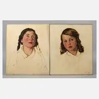 Franz Aumer, Paar Mädchenportraits, 1930, Öl auf Papier und auf Pappe kaschiert