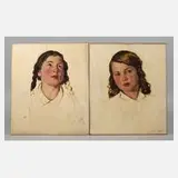Franz Aumer, Paar Mädchenportraits, 1930, Öl auf Papier und auf Pappe kaschiert