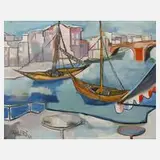 Rudolf Ahlers, Am Hafen, Öl auf Leinwand